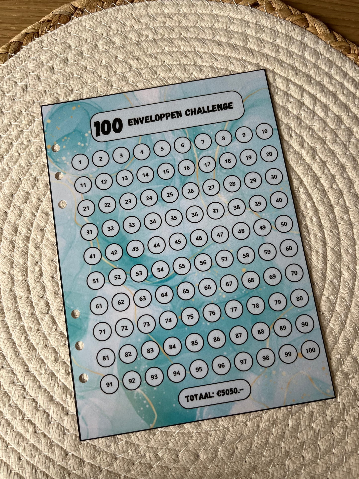 100 X €10,- challenge los A5 in 4 kleuren