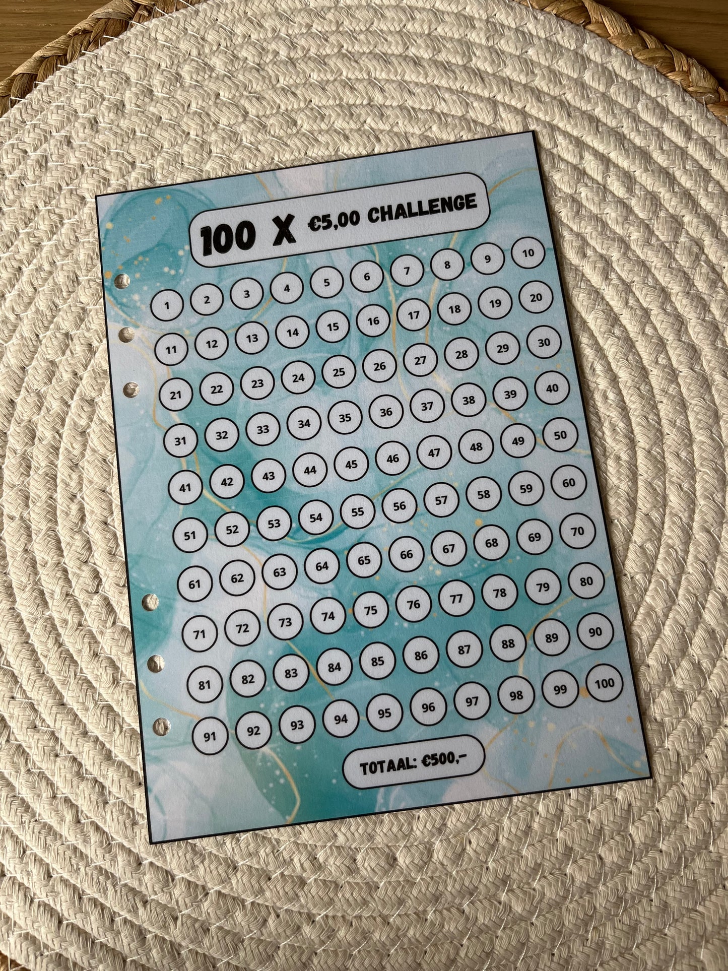 100 X €5,- challenge los A5 in 4 kleuren