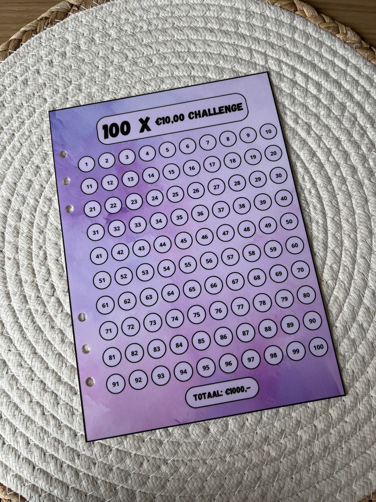 100 X €10,- challenge los A5 in 4 kleuren