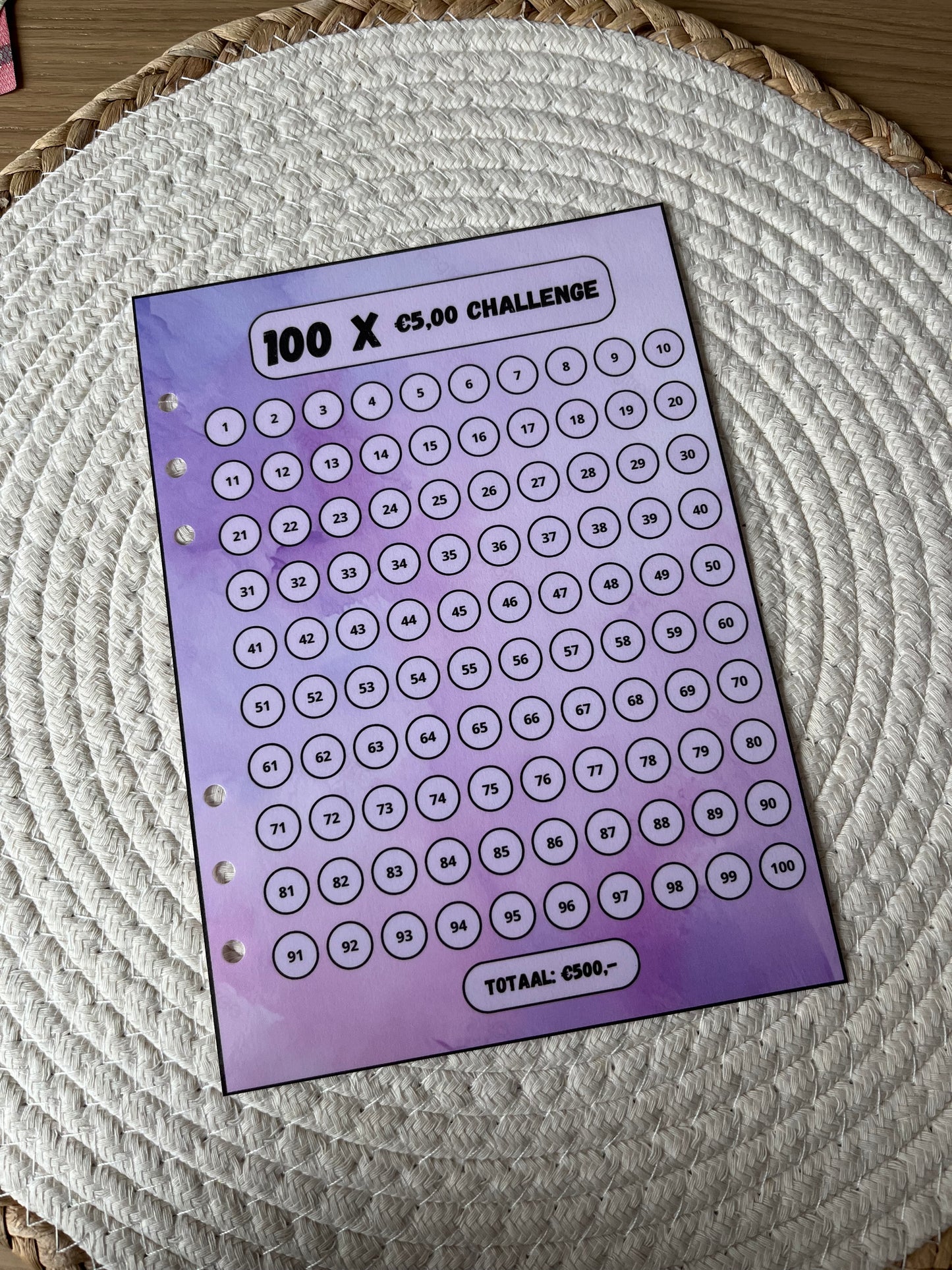 100 X €5,- challenge los A5 in 4 kleuren