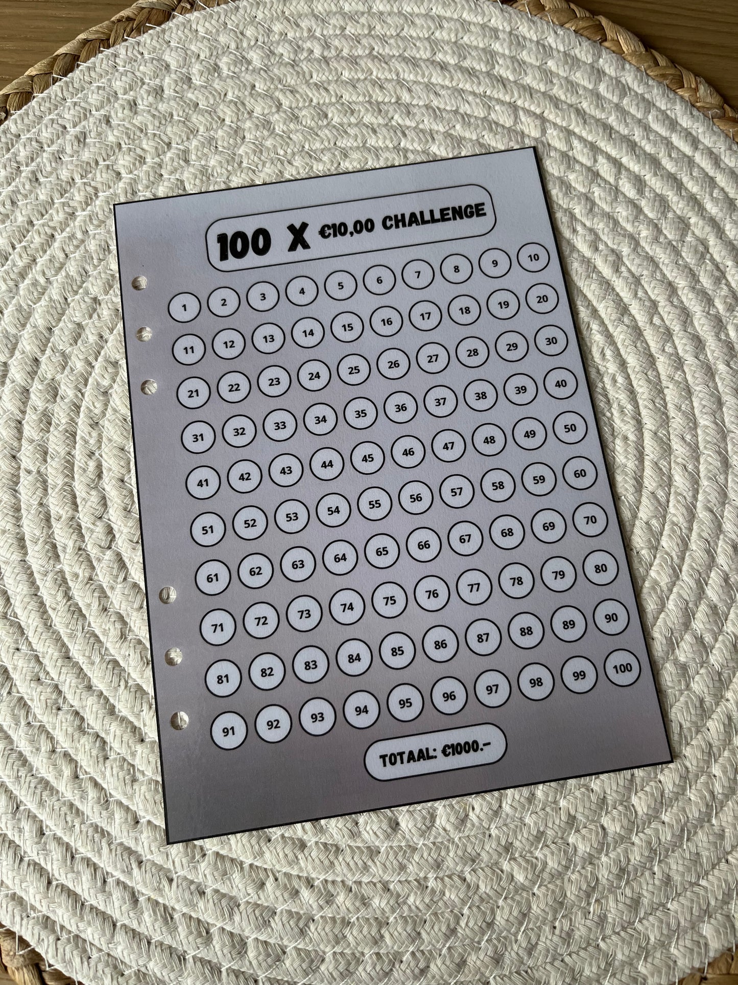 100 X €10,- challenge los A5 in 4 kleuren