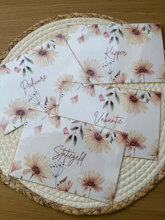 Dashboard kaarten A5 oud roze bloem