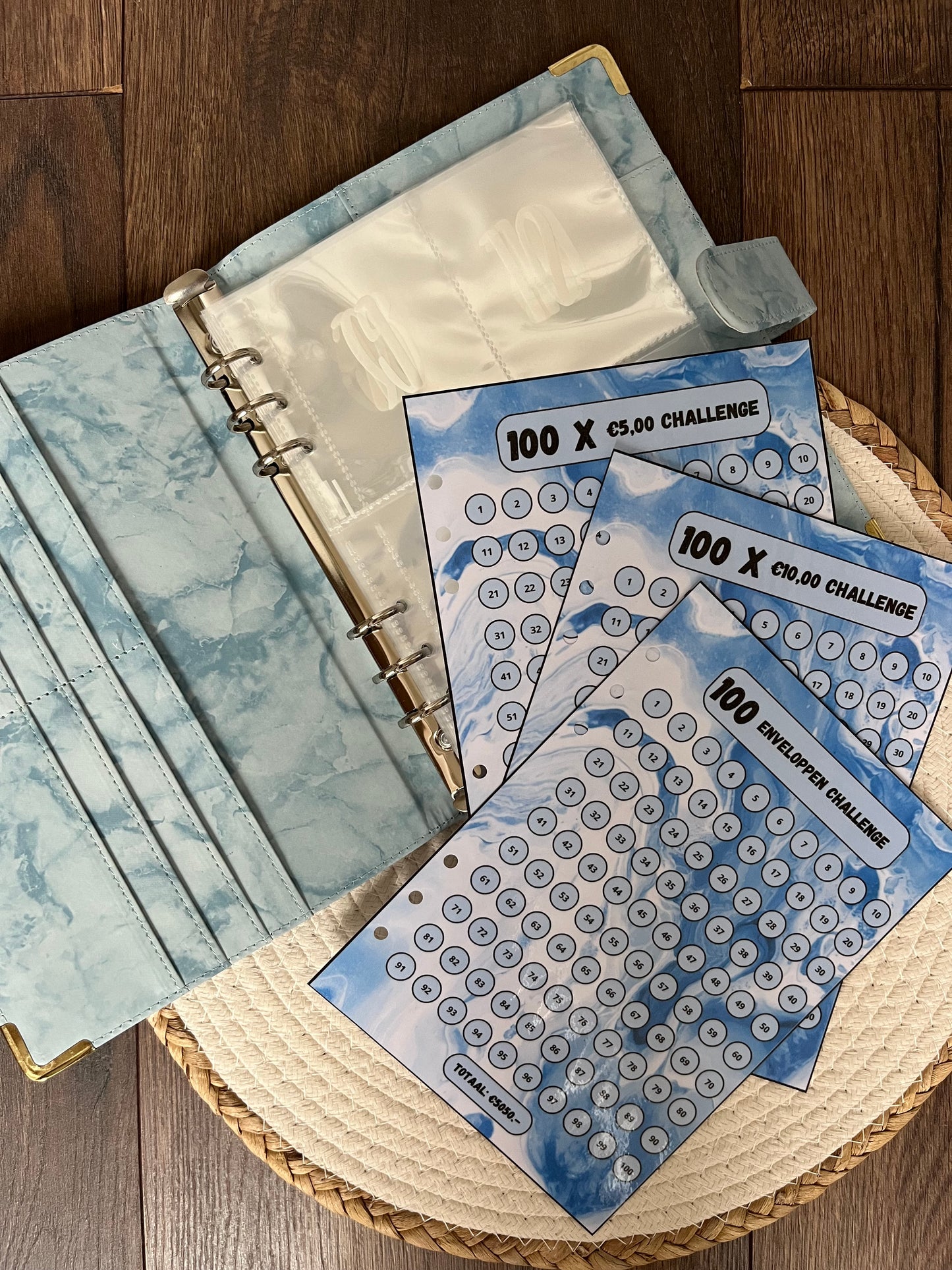 100 enveloppen challenge marmer blauw
